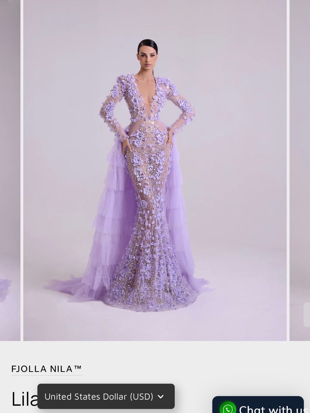 Fjolla Nila Lavender Embellished Gown with Detachable Tulle Train